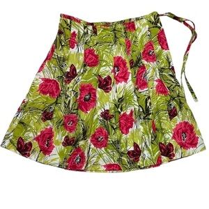 Talbots Floral A-line Skirt Butterflies Green & Pink Floral Pleated Side Zipper